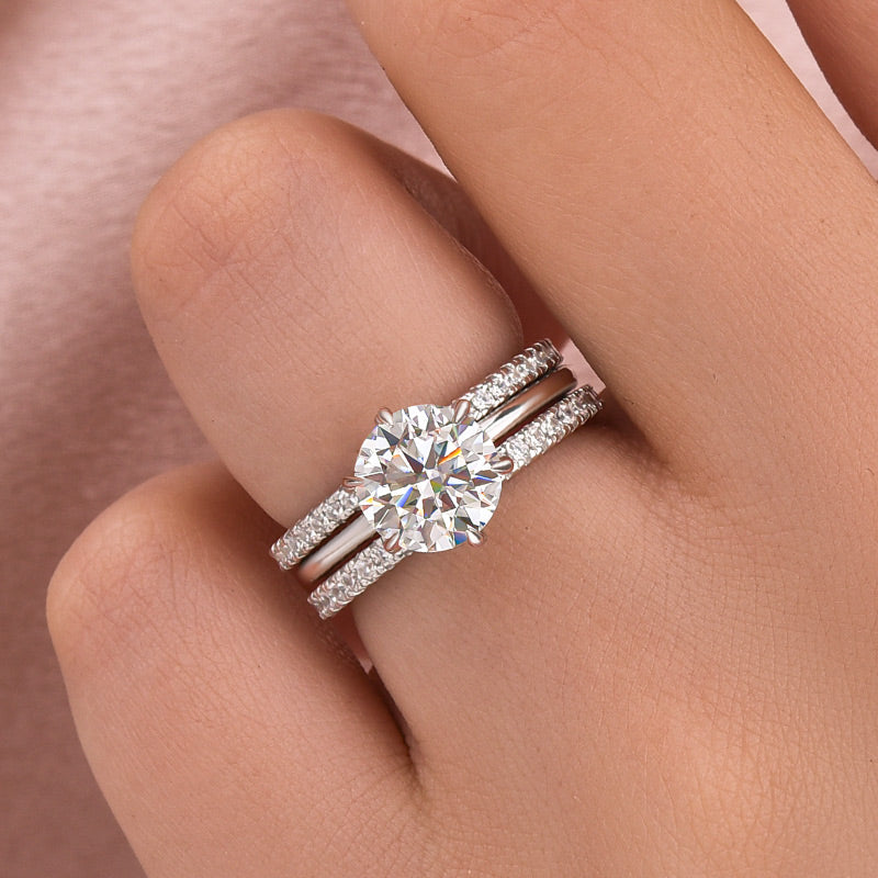 2Ct Round Moissanite 3-Piece Ring Set 18K White Gold