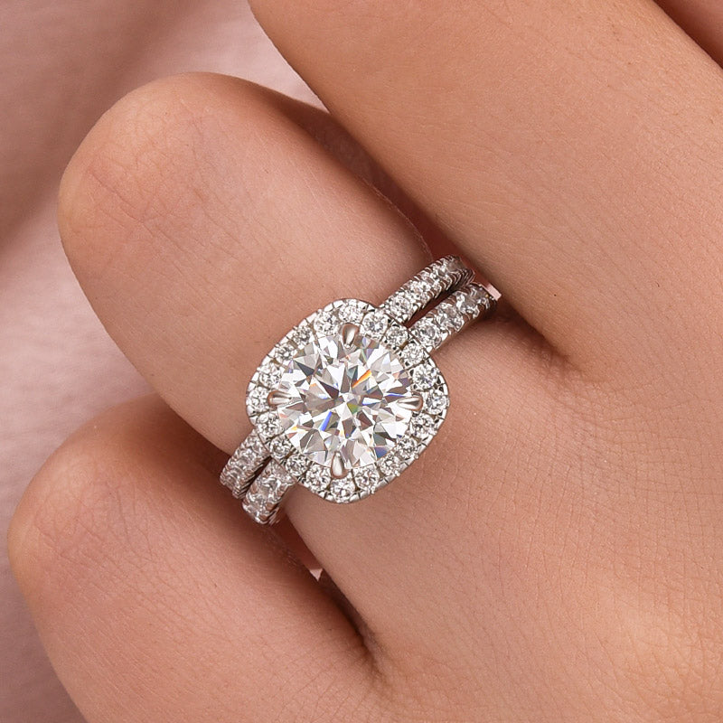 2Ct Round Moissanite Halo Ring 18K White Gold Plated