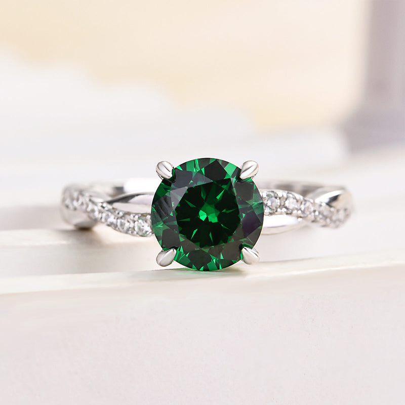 1.25 Carat Round Emerald Green Twist Ring