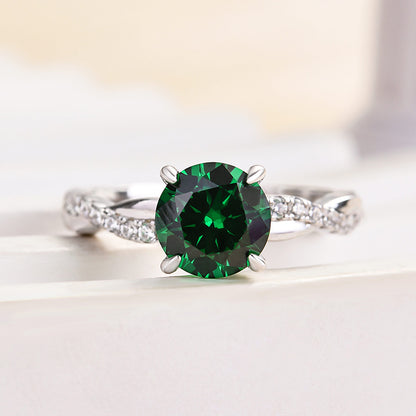 1.25 Carat Round Emerald Green Twist Ring