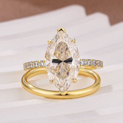 4 Carat Marquise Moissanite Ring 18K Gold Plated Elegant Bridal Jewelry