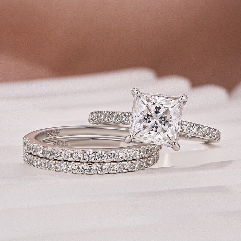 2 Carat Princess Cut Moissanite Ring 18K White Gold Plated Elegant