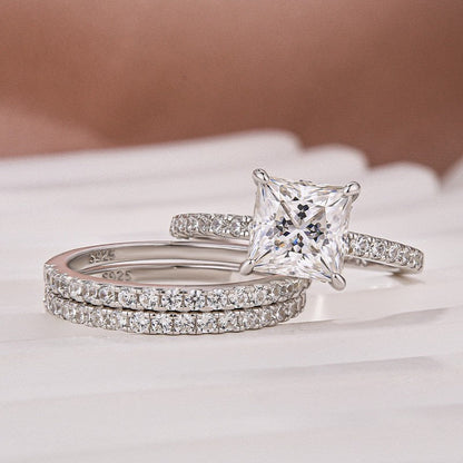 2 Carat Princess Cut Moissanite Ring 18K White Gold Plated Elegant