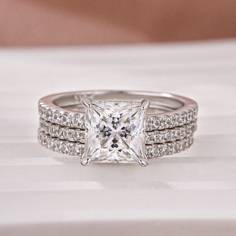2 Carat Princess Cut Moissanite Ring 18K White Gold Plated Elegant