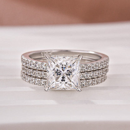 2 Carat Princess Cut Moissanite Ring 18K White Gold Plated Elegant