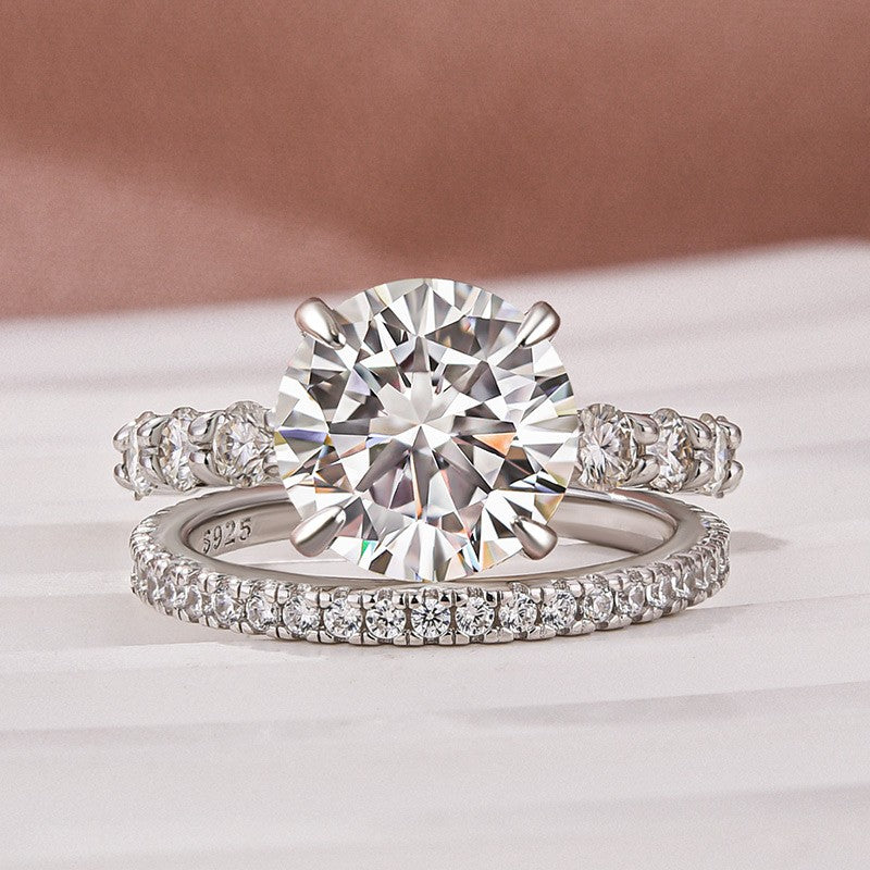 4 Carat Round Moissanite Ring 925 Silver 18K White Gold