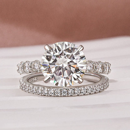 4 Carat Round Moissanite Ring 925 Silver 18K White Gold