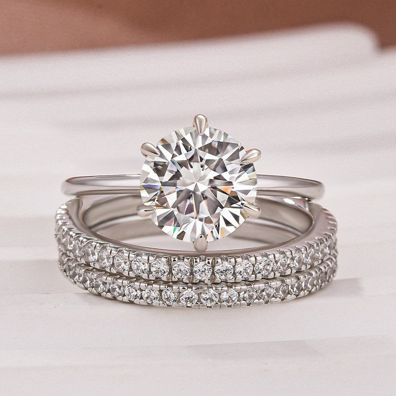 2Ct Round Moissanite 3-Piece Ring Set 18K White Gold
