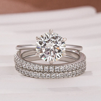2Ct Round Moissanite 3-Piece Ring Set 18K White Gold