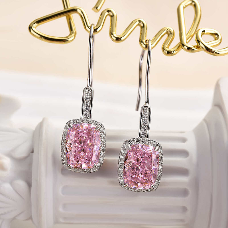 2.5Ct Cushion Cut Paraiba & Pink Diamond Earrings 925 Silver