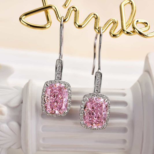 2.5Ct Cushion Cut Paraiba & Pink Diamond Earrings 925 Silver