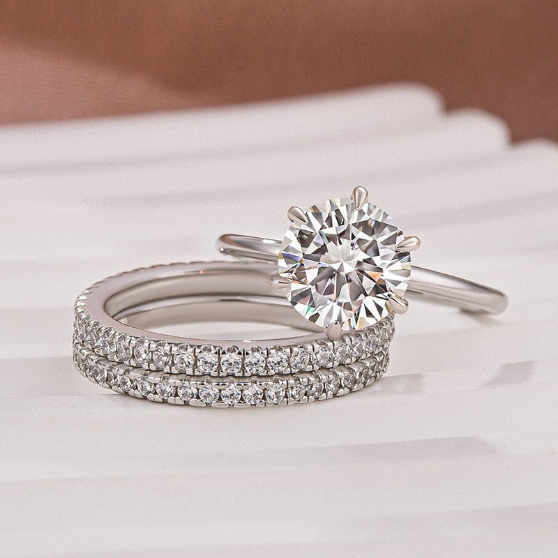 2Ct Round Moissanite 3-Piece Ring Set 18K White Gold