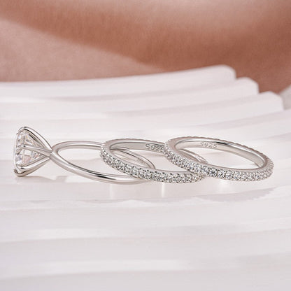 2Ct Round Moissanite 3-Piece Ring Set 18K White Gold