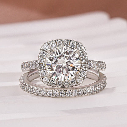2Ct Round Moissanite Halo Ring 18K White Gold Plated