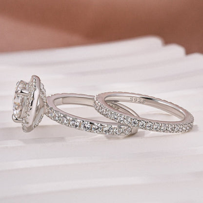 2Ct Round Moissanite Halo Ring 18K White Gold Plated