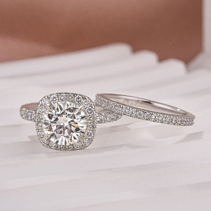 2Ct Round Moissanite Halo Ring 18K White Gold Plated