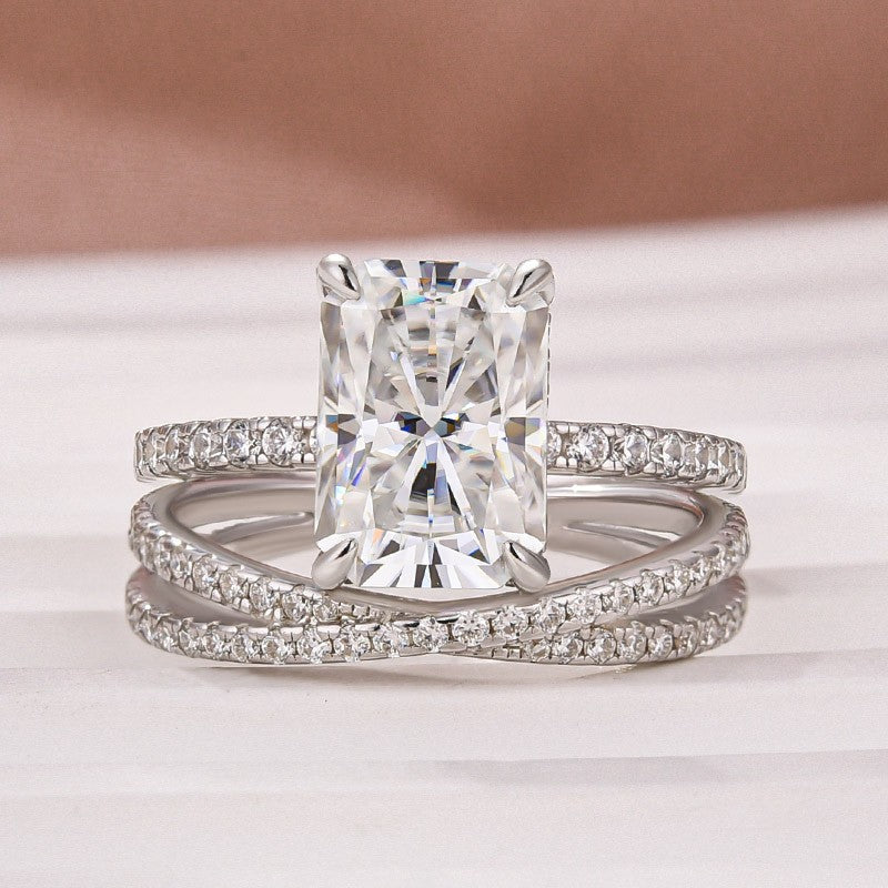 3.5CT Radiant Cut Moissanite Criss Cross Wedding Ring