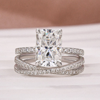 3.5CT Radiant Cut Moissanite Criss Cross Wedding Ring