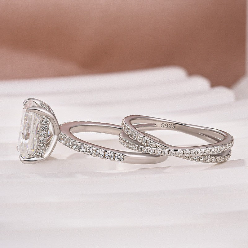 3.5CT Radiant Cut Moissanite Criss Cross Wedding Ring