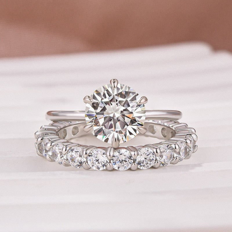 2 Carat Round Moissanite Solitaire Ring 925 Silver 18K Gold