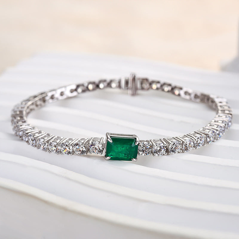 Elegante pulsera de plata de ley con esmeraldas y diamantes