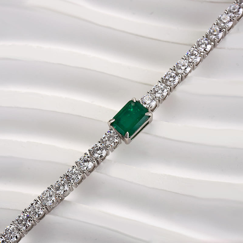 Elegante pulsera de plata de ley con esmeraldas y diamantes