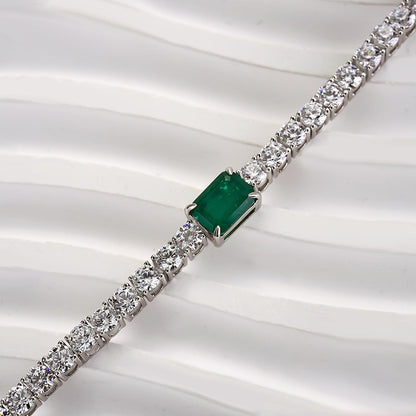 Elegante pulsera de plata de ley con esmeraldas y diamantes