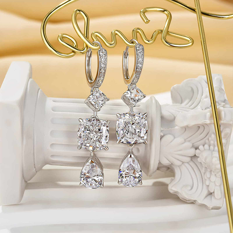 2Ct Pear & 3.5Ct Cushion Diamond Drop Earrings 925 Silver