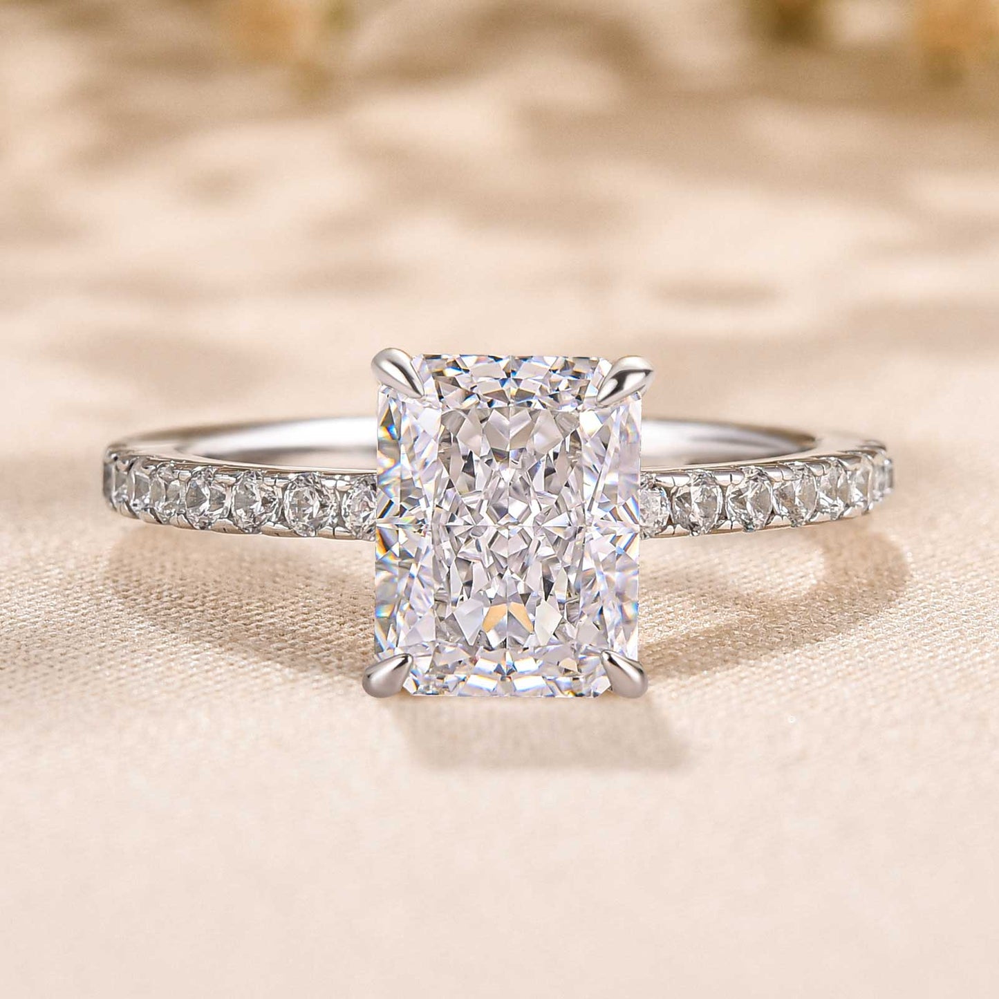 2.0 Carat Radiant Sona Diamond Rose Gold-Plated Sterling Silver Engagement Ring
