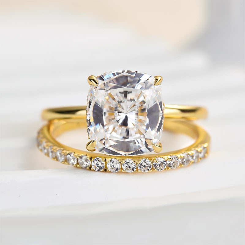 3Ct Cushion Cut Simulated Diamond Bridal Set – Sterling Silver White/Yellow Gold