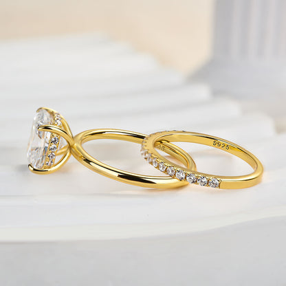3Ct Cushion Cut Simulated Diamond Bridal Set – Sterling Silver White/Yellow Gold