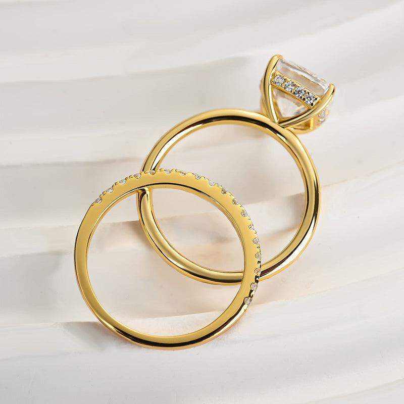 3Ct Cushion Cut Simulated Diamond Bridal Set – Sterling Silver White/Yellow Gold