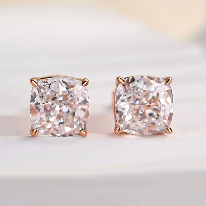 Boucles d'oreilles en argent sterling avec diamants synthétiques taille coussin 
