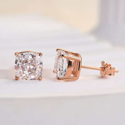 Boucles d'oreilles en argent sterling avec diamants synthétiques taille coussin 