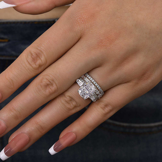 4Ct Cushion Diamond Ring with Trapezoid Accents
