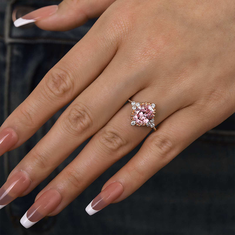 2Ct Pink Oval Cut Diamond Ring 925 Silver Rose Gold