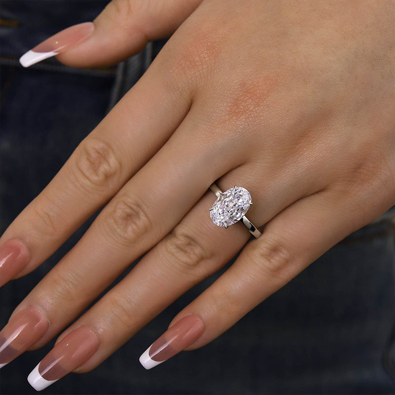 4.0 Carat Oval Cut Sona Diamond Ring in Yellow Gold