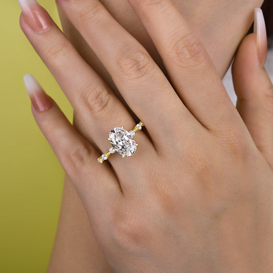 4Ct Oval Cut Diamond Ring with 0.5Ct Side Stones 925 Silver
