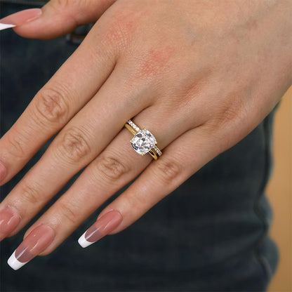 3Ct Cushion Cut Simulated Diamond Bridal Set – Sterling Silver White/Yellow Gold