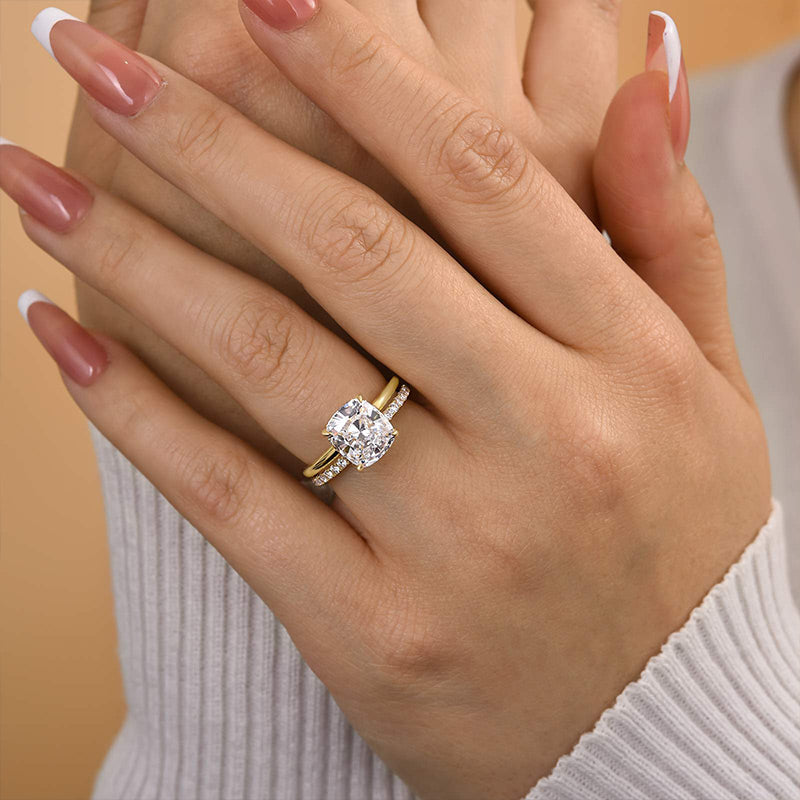 3Ct Cushion Cut Simulated Diamond Bridal Set – Sterling Silver White/Yellow Gold