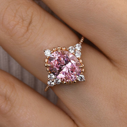 2Ct Pink Oval Cut Diamond Ring 925 Silver Rose Gold
