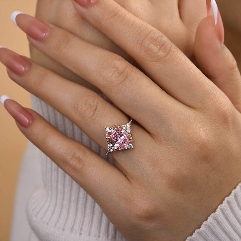 2Ct Pink Oval Cut Diamond Ring 925 Silver Rose Gold