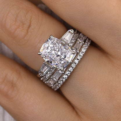4Ct Cushion Diamond Ring with Trapezoid Accents