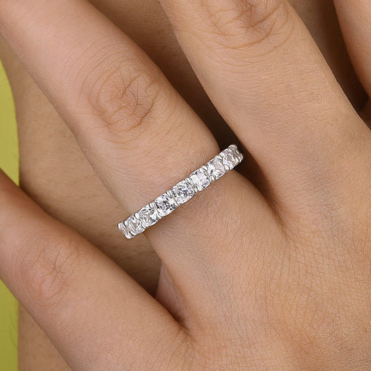2.5CT Cushion Cut Simulated Diamond Band – Sterling Silver