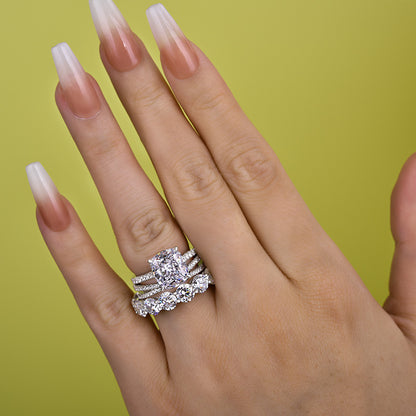 4.5Ct Cushion Cut Wedding Set - 925 Silver White Gold Plated (3-Piece)
