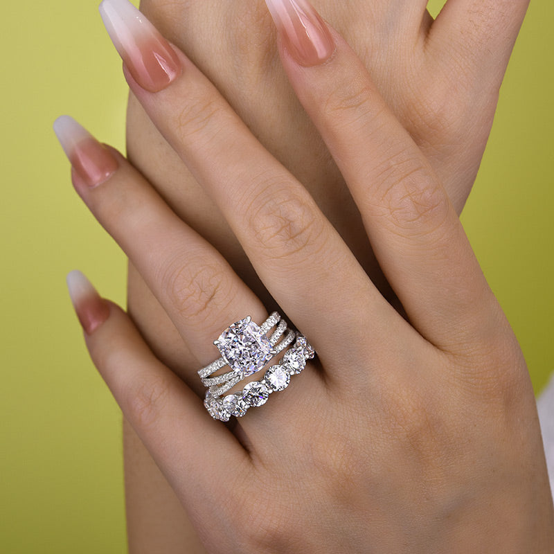 4.5Ct Cushion Cut Wedding Set - 925 Silver White Gold Plated (3-Piece)
