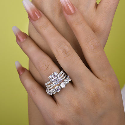 4.5Ct Cushion Cut Wedding Set - 925 Silver White Gold Plated (3-Piece)