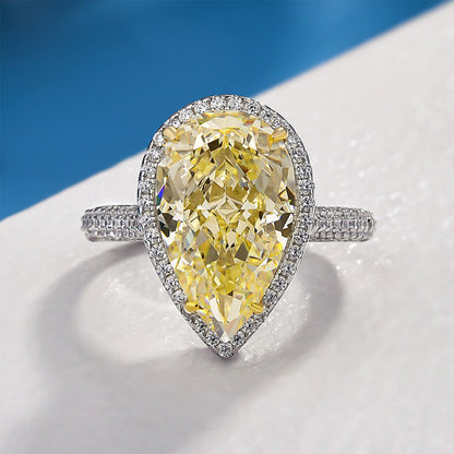 4.5 Carat Pear Cut Yellow Sapphire Halo Ring