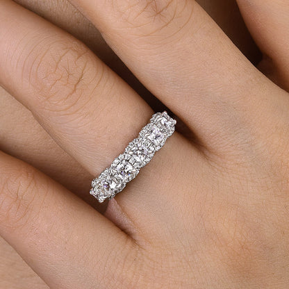 Dual Width 3mm Cushion Cut Diamond Band 925 Silver White Gold