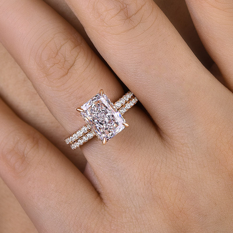 3.5Ct Radiant Cut Wedding Set 925 Silver Three Gold Options